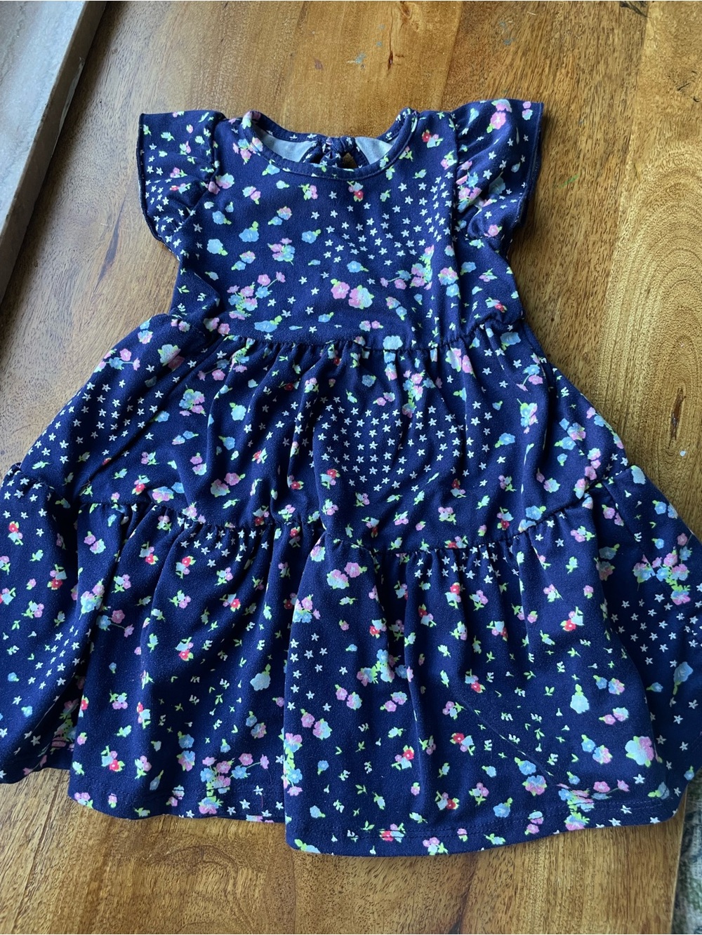 btween Navy Floral Tiered Dress with Pink Accents